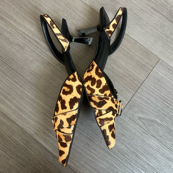 NWT Urban Outfitters Lizzie Slingback Heel Leopard Animal Print Buckles Size W7 - Picture 3 of 6